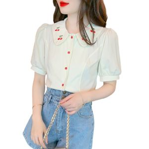 RM3551#法式重工刺绣甜美上衣夏季新款设计感小众衬衣韩版短袖