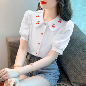 RM3551#法式重工刺绣甜美上衣夏季新款设计感小众衬衣韩版短袖