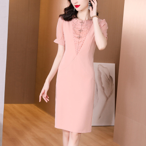 RM3677#夏新款法式连衣裙小众设计高级时尚气质钉珠短袖包臀裙中长款
