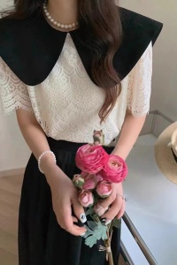 PS32083# 韩国东大门娃娃领蕾丝衬衫女夏季短袖洋气时尚新款气质上衣 服装批发女装直播货源