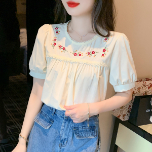 PS32376# 法式重工刺绣甜美上衣夏季新款设计感小众衬衣韩版短袖 服装批发女装直播货源