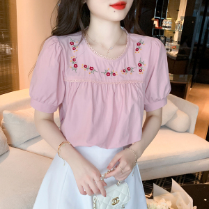 PS32376# 法式重工刺绣甜美上衣夏季新款设计感小众衬衣韩版短袖 服装批发女装直播货源