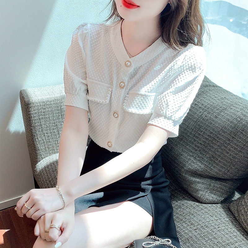 時尚雪紡襯衫短袖氣質夏裝2026年夏季新款女歐貨小衫薄款短款上衣