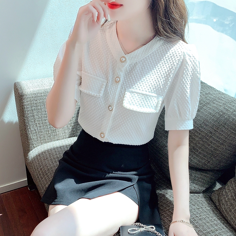 時尚雪紡襯衫短袖氣質夏裝2026年夏季新款女歐貨小衫薄款短款上衣