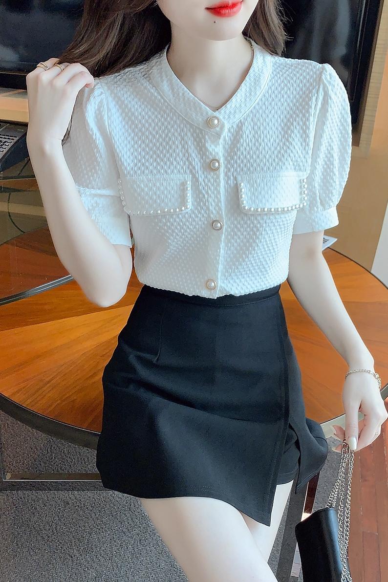 時尚雪紡襯衫短袖氣質夏裝2026年夏季新款女歐貨小衫薄款短款上衣