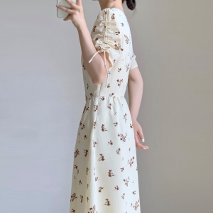 PS41466# 夏季法式碎花波浪领抽绳复古连衣裙独特高级感初恋茶歇裙