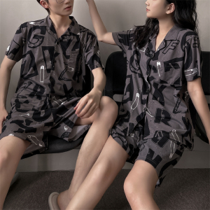 CP1051#长期特价款！情侣短袖开衫睡衣套装 夏季韩版男士女士翻领家居服两件套