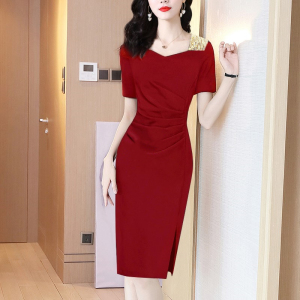 RM5886#连衣裙2023新款女夏女士修身气质洋气OL包臀裙一步裙红色裙子夏季