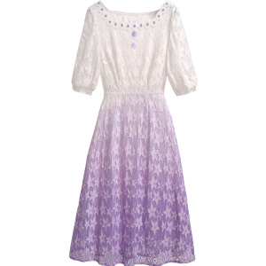 PS43575# 方领蕾丝紫色连衣裙女夏季新款法式炸街茶歇桔梗裙子 服装批发女装直播货源