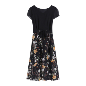 RM3501#连衣裙女夏高级感新款小个子气质洋气修身黑色雪纺碎花裙子