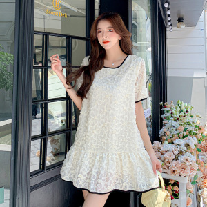 PS33271# 韩版夏季新款法式甜美小众黑色包边立体花朵短款连衣裙 服装批发女装直播货源