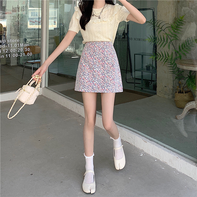 實拍實價  夏季新款韓版小清新蕾絲碎花半身裙女高腰顯瘦短裙子