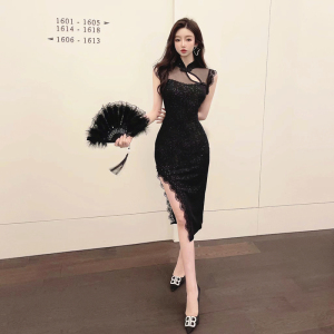 Qipao black national style design dress