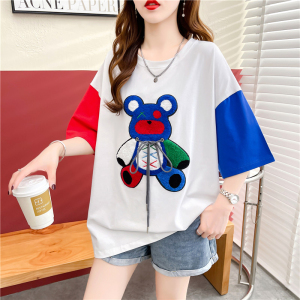TR35137# 夏装韩版棉宽松拼接插色立体装饰中长款大码女装T恤女 服装批发女装批发服饰货源