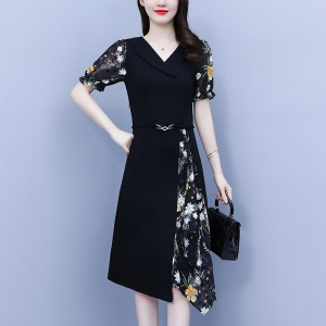 RM6949#夏季连衣裙 新款气质v领洋气裙子大码女装高端时尚短袖A字裙