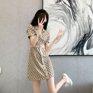 KM18818#法式复古小香风Polo领连衣裙2022夏季新款高级感收腰显瘦气质裙子