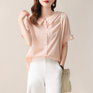 KM20433#夏季新品时尚通勤职业条纹小清新女式衬衣减龄短袖衬衫