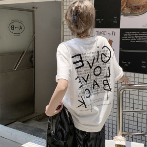 PS33453# 新款夏季白色短袖宽松韩版字母印花上衣 服装批发女装直播货源