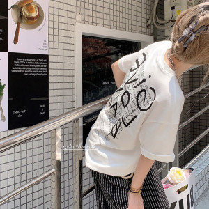 PS33453# 新款夏季白色短袖宽松韩版字母印花上衣 服装批发女装直播货源