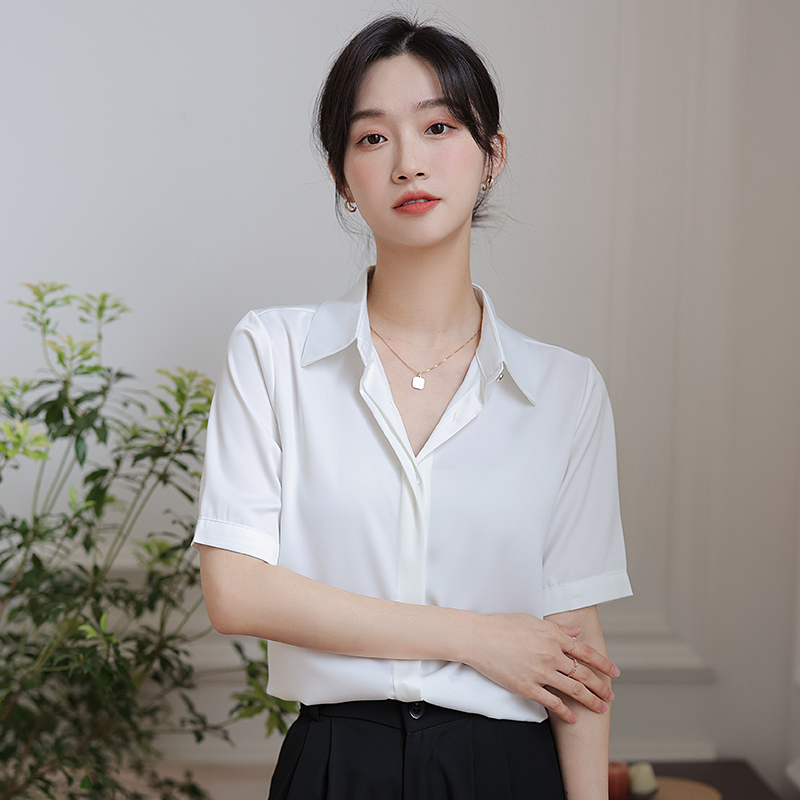 職業正裝白色短袖襯衫女夏季設計感小眾氣質面試雪紡半袖法式上衣