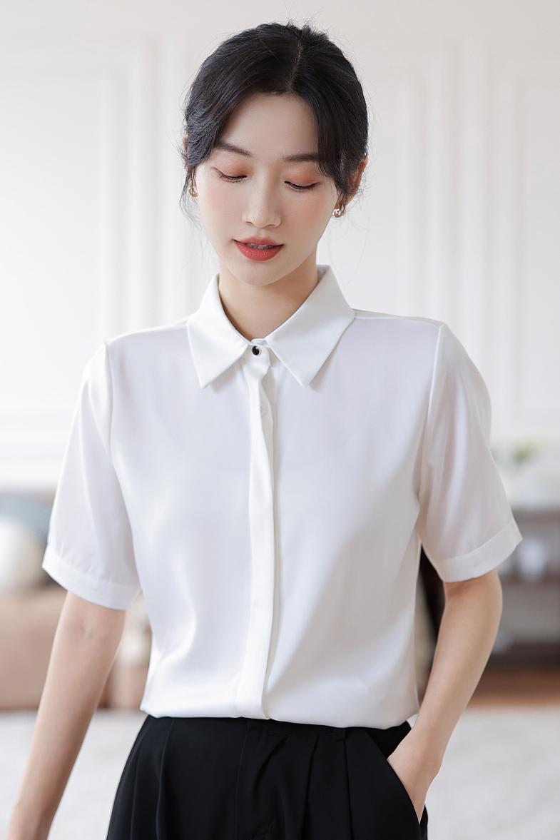 職業正裝白色短袖襯衫女夏季設計感小眾氣質面試雪紡半袖法式上衣