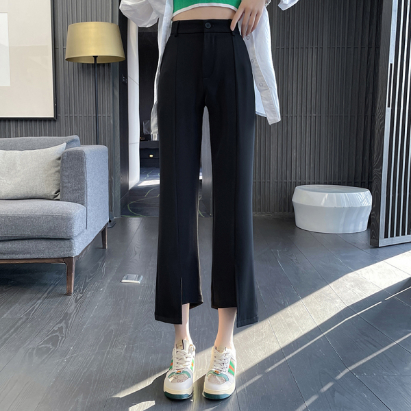 RM4696#春夏季新款高腰设计感小众不规则微喇西装裤九分直筒裤