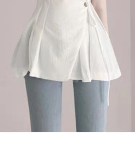 KM15769#高级感洋气白色衬衫女装2022夏季新款短袖衬衣西装领收腰上衣
