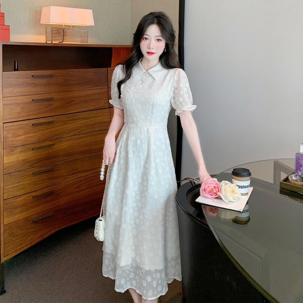 KM21415#S-3XL夏季韩版胖MM气质新中式雪纺连衣裙女改良旗袍裙子