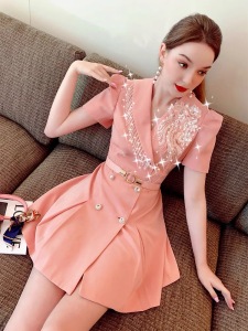 RM3452#连衣裙女 夏季新款法式小个子洋气通勤西装显瘦收腰时尚