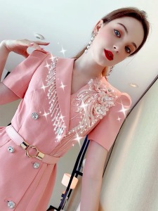 RM3452#连衣裙女 夏季新款法式小个子洋气通勤西装显瘦收腰时尚