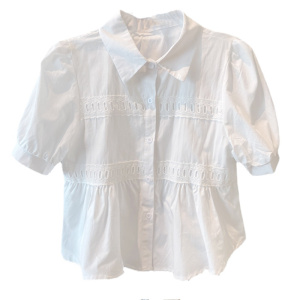 RM2117#夏季时尚百搭小众设计感气质翻领白衬衫上衣女