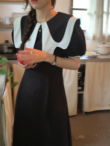 PS34203# 韩版夏季新款娃娃领泡泡袖收腰显瘦短袖连衣裙女 服装批发女装直播货源
