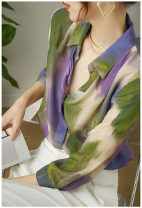 PS34397# 衬衫女夏新款设计感小众七分袖高级感渐变撞色桑蚕丝衬衣 服装批发女装直播货源