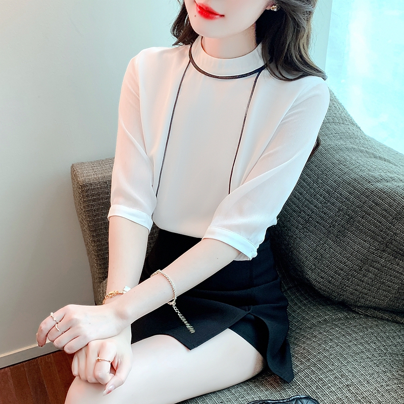 雪紡衫女夏裝韓版新款氣質襯衣港味顯瘦百搭休閑法式小衫短袖上衣