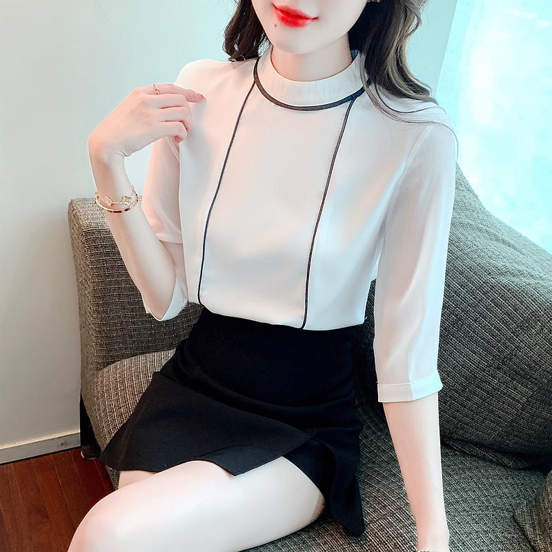 雪紡衫女夏裝韓版新款氣質襯衣港味顯瘦百搭休閑法式小衫短袖上衣