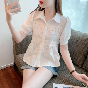 RM2117#夏季时尚百搭小众设计感气质翻领白衬衫上衣女