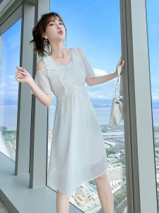 PS41587# 白色吊带连衣裙女夏季新款收腰显瘦气质法式裙