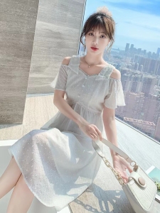 PS41587# 白色吊带连衣裙女夏季新款收腰显瘦气质法式裙