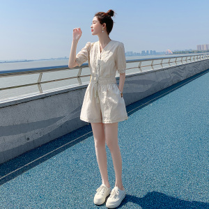 KM18819#新款夏季韩版短裤套装女时尚显瘦减龄设计感小众洋气两件套