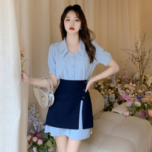 PS41922# 夏季新款韩版衬衫裙子+不规则半身裙两件套女连衣裙 服装批发女装直播货源