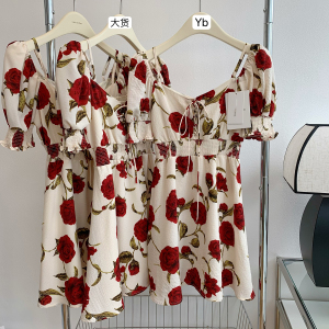 PS35336# 夏季新款设计感小众方领高腰玫瑰花气质短裙连衣裙女 服装批发女装直播货源