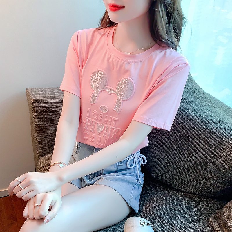 韩版夏天T恤短袖女夏季年新款时尚洋气时髦减龄半袖粉色上衣