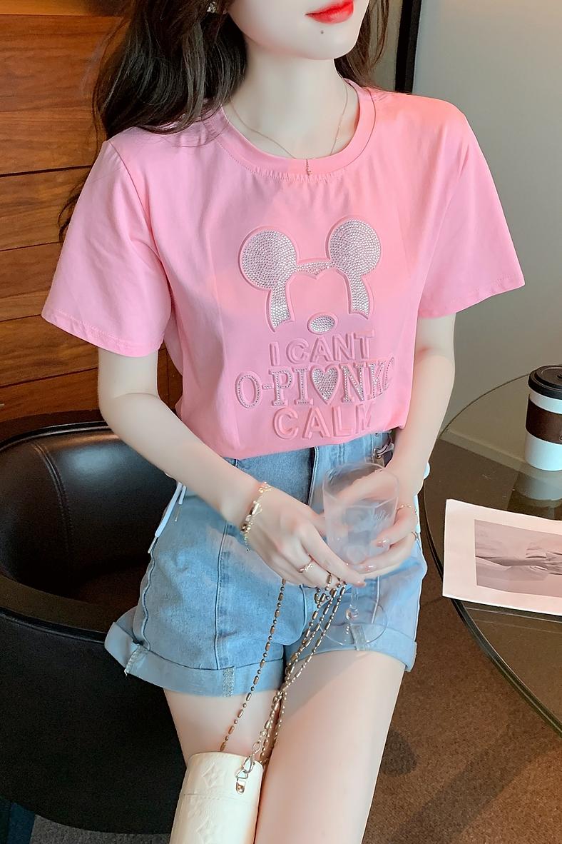 韩版夏天T恤短袖女夏季年新款时尚洋气时髦减龄半袖粉色上衣