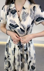 PS47139# 夏季时尚西装领显瘦复古花色连衣裙M-5XL 服装批发女装直播货源