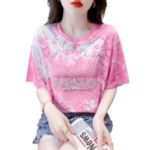 PS36352# 夏季新款韩版扎染烫画爱心T恤女百搭显瘦中长款上衣 服装批发女装直播货源