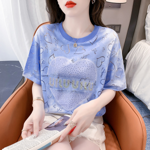 PS36352# 夏季新款韩版扎染烫画爱心T恤女百搭显瘦中长款上衣 服装批发女装直播货源