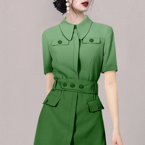 KM16000#新款绿色渐变高级感小众设计连衣裙