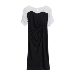 KM15935#夏季赫本风雪纺连衣裙子女夏装2022年新款短袖收腰显瘦气质小黑裙