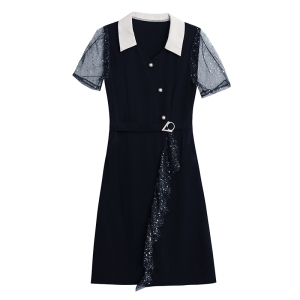 RM5075#大码女连衣裙2023夏新款显瘦小黑裙短袖高腰胖mm遮肉A字裙