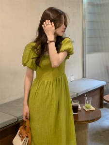 PS41721# 韩系方领连衣裙小众设计韩版宽松显瘦A字裙 服装批发女装直播货源